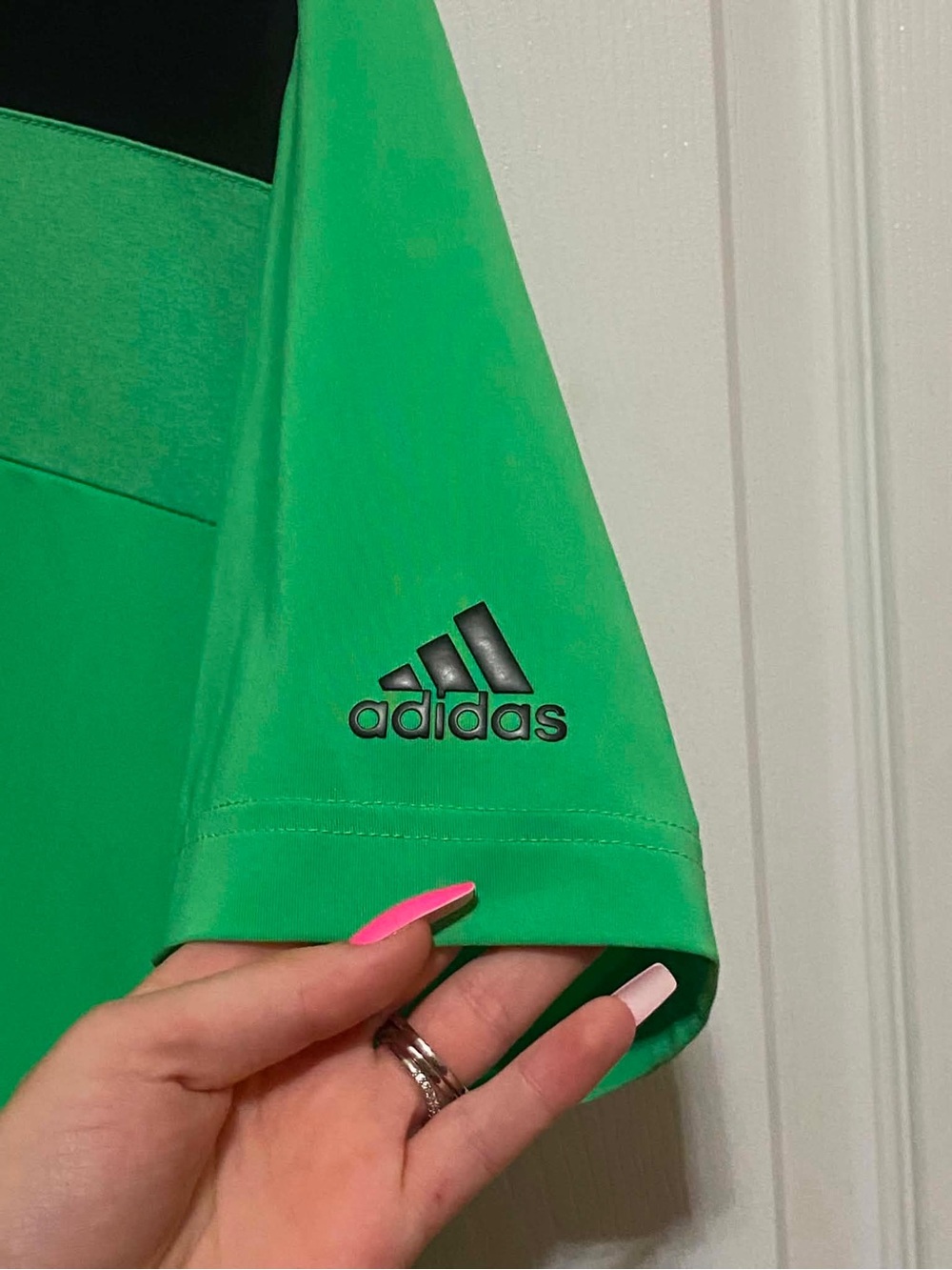adidas Men's Green and Black Short-Sleeve Polo